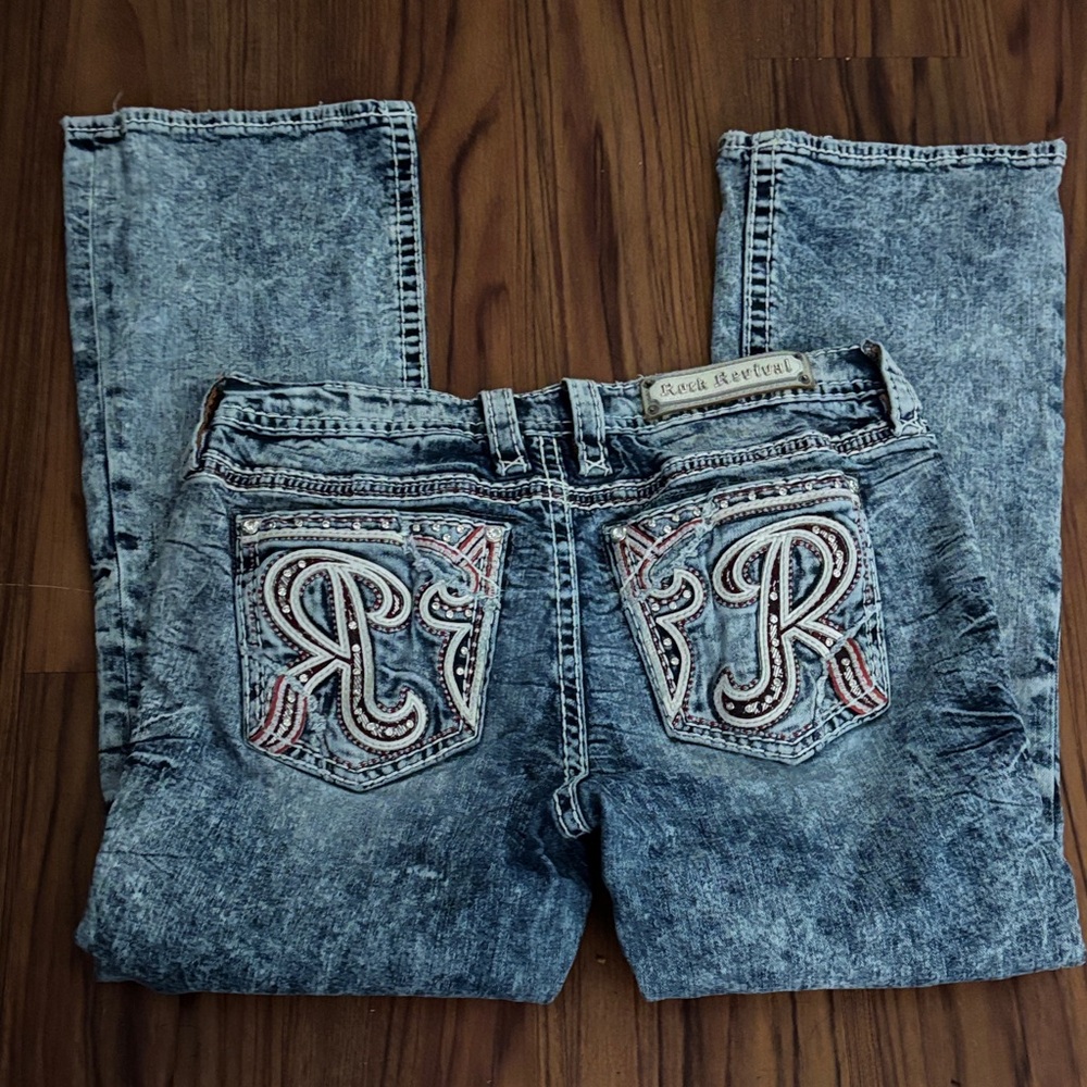 Rock Revival Faded Blue Embroidered Back Pocket Jeans